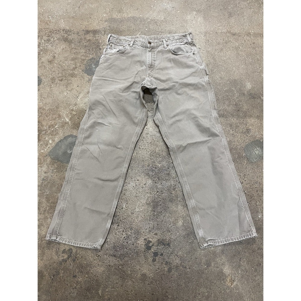 Carhartt Pants Mens 37x31 Gray Canvas Carpenter Work Relaxed Fit Utility Jobsite